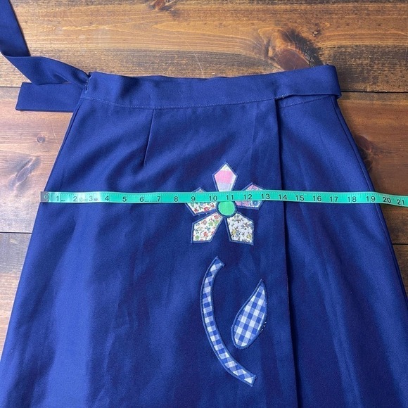 Vintage Wrap Long Skirt Blue White Patchwork Floral Gingham Plaid Women's Medium - Picture 11 of 13